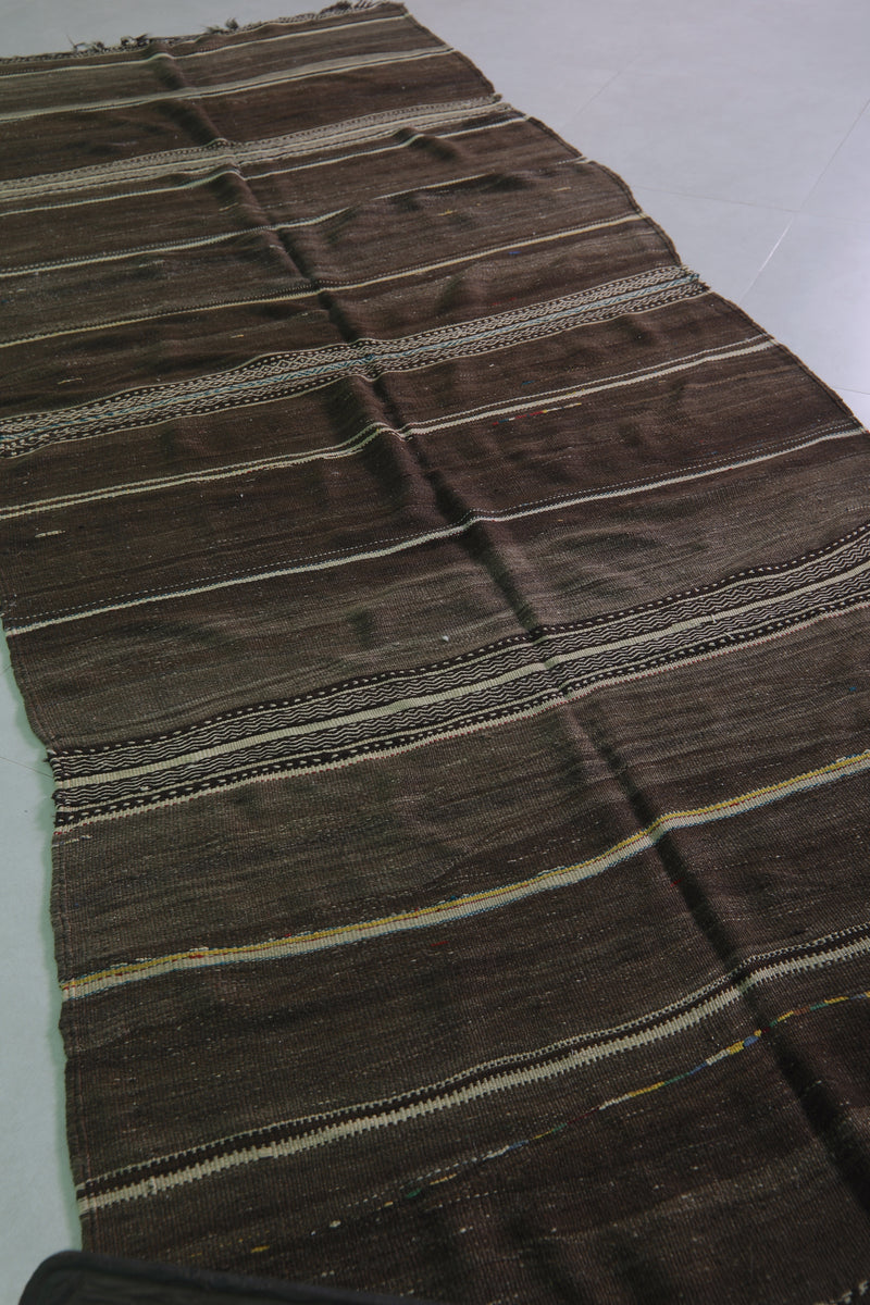 Handwoven Moroccan Kilim - Earthy Brown Striped Design - 4.2x11 ft - Handwoven Kilim