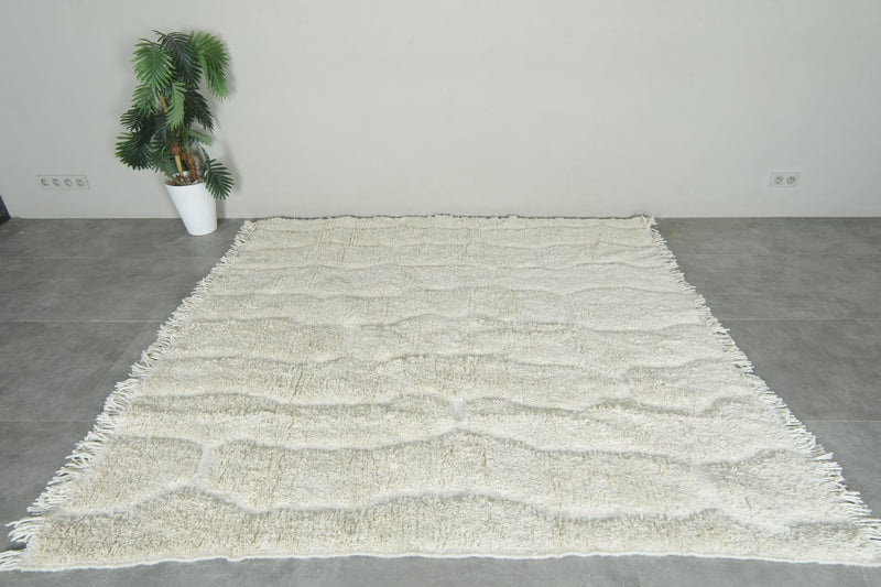 Handmade cream Moroccan rug - Minimalist berber design - 7 ft x 7.3 ft
