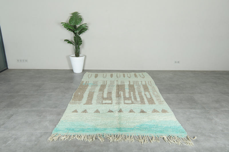 Blue & beige Moroccan geometric rug - 5.4 ft x 8.7 ft