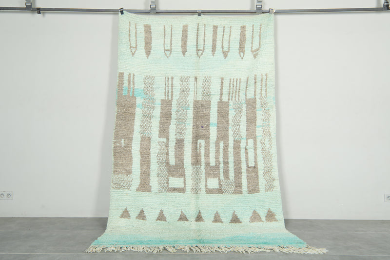 Blue & beige Moroccan geometric rug - 5.4 ft x 8.7 ft