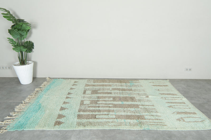 Blue & beige Moroccan geometric rug - 5.4 ft x 8.7 ft