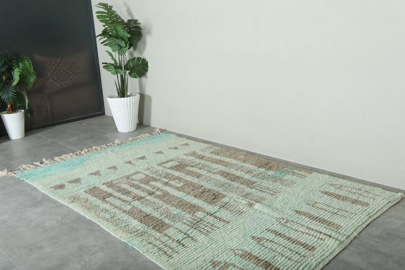 Blue & beige Moroccan geometric rug - 5.4 ft x 8.7 ft