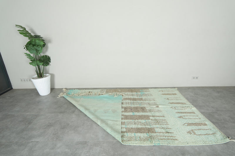 Blue & beige Moroccan geometric rug - 5.4 ft x 8.7 ft