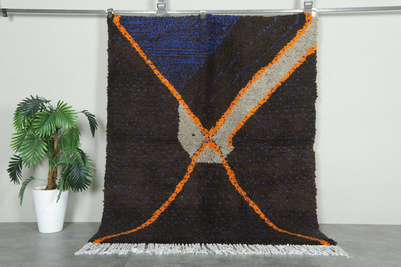 Deep brown Moroccan handmade rug - 5.1 ft x 6.4