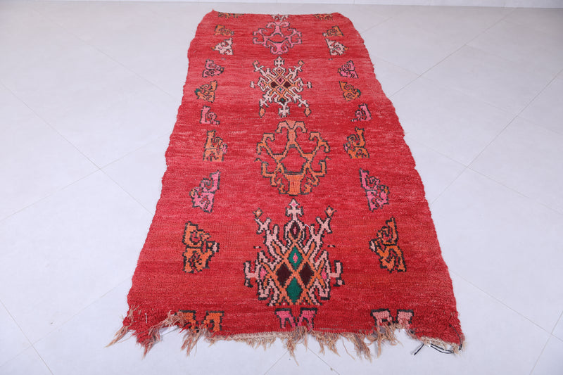 Moroccan Berber Rug - Vibrant Red - 3.7 X 8.3 Feet - Boucherouite Rugs