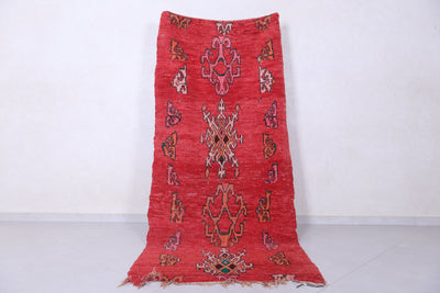 Moroccan Berber Rug - Vibrant Red - 3.7 X 8.3 Feet - Boucherouite Rugs