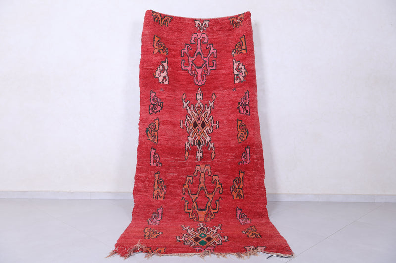 Moroccan Berber Rug - Vibrant Red - 3.7 X 8.3 Feet - Boucherouite Rugs