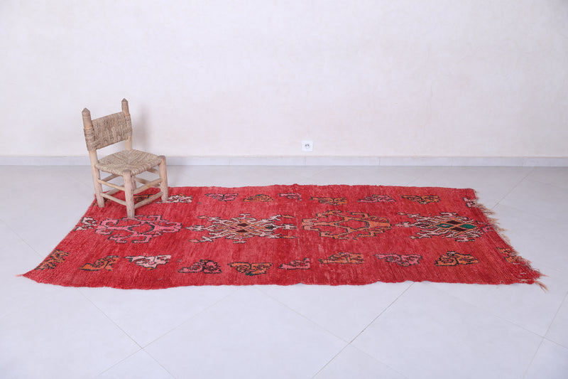 Moroccan Berber Rug - Vibrant Red - 3.7 X 8.3 Feet - Boucherouite Rugs