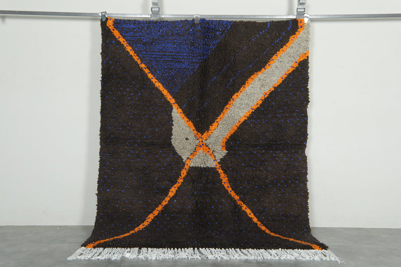 Deep brown Moroccan handmade rug - 5.1 ft x 6.4