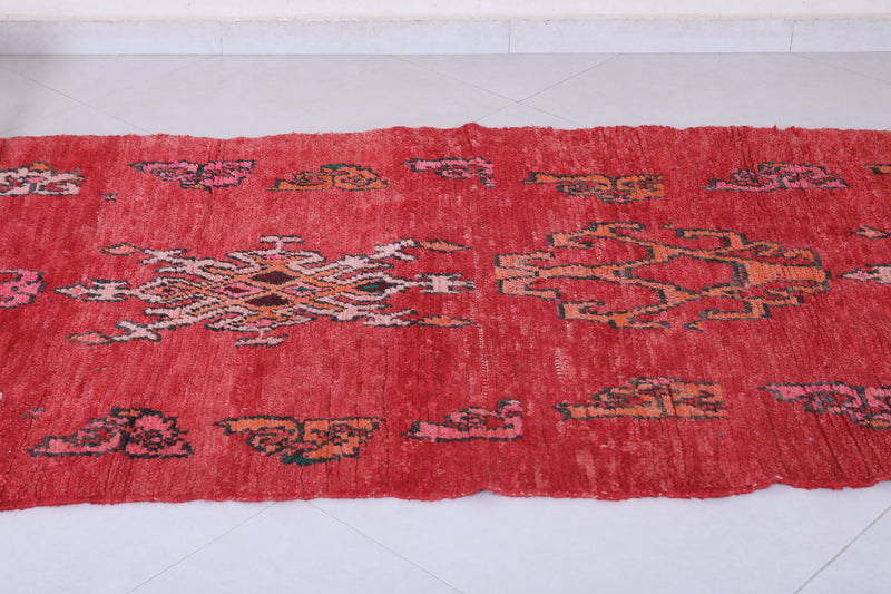 Moroccan Berber Rug - Vibrant Red - 3.7 X 8.3 Feet - Boucherouite Rugs