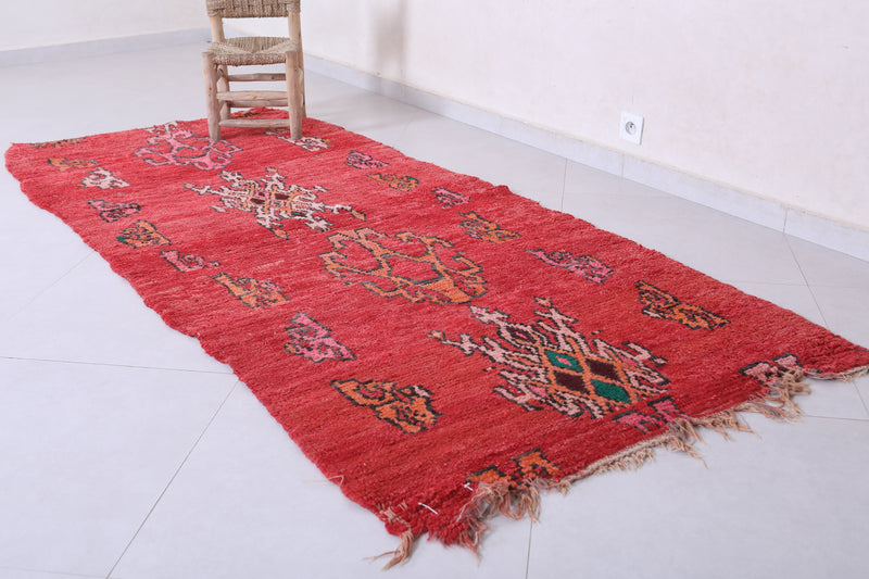 Moroccan Berber Rug - Vibrant Red - 3.7 X 8.3 Feet - Boucherouite Rugs