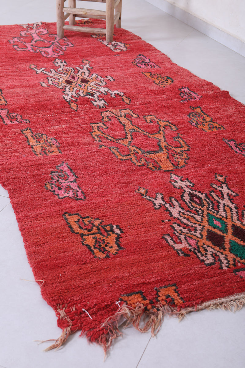 Moroccan Berber Rug - Vibrant Red - 3.7 X 8.3 Feet - Boucherouite Rugs