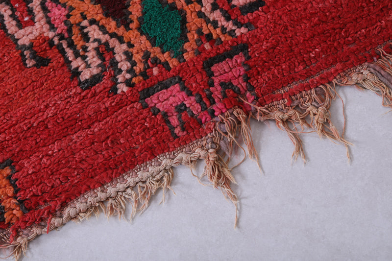 Moroccan Berber Rug - Vibrant Red - 3.7 X 8.3 Feet - Boucherouite Rugs