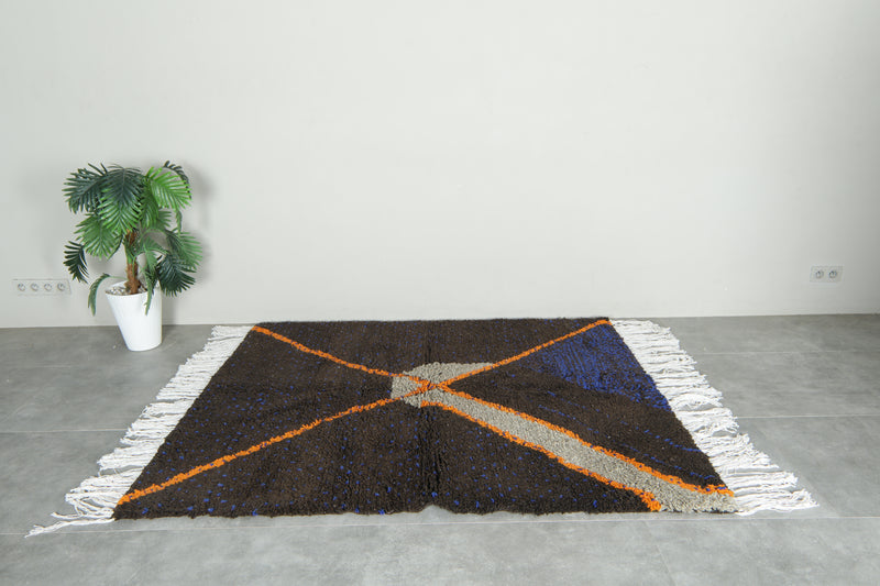 Deep brown Moroccan handmade rug - 5.1 ft x 6.4