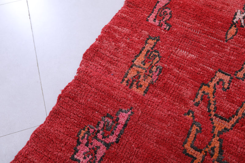 Moroccan Berber Rug - Vibrant Red - 3.7 X 8.3 Feet - Boucherouite Rugs