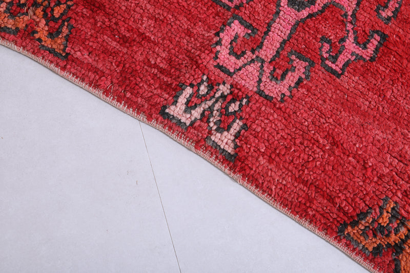 Moroccan Berber Rug - Vibrant Red - 3.7 X 8.3 Feet - Boucherouite Rugs