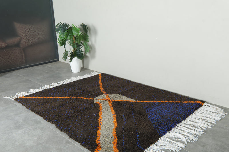 Deep brown Moroccan handmade rug - 5.1 ft x 6.4