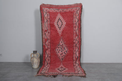 Vintage Moroccan Red Rug with Diamond Patterns - 3.6 x 7.8 Feet - area rugs