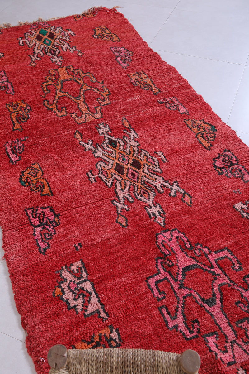 Moroccan Berber Rug - Vibrant Red - 3.7 X 8.3 Feet - Boucherouite Rugs