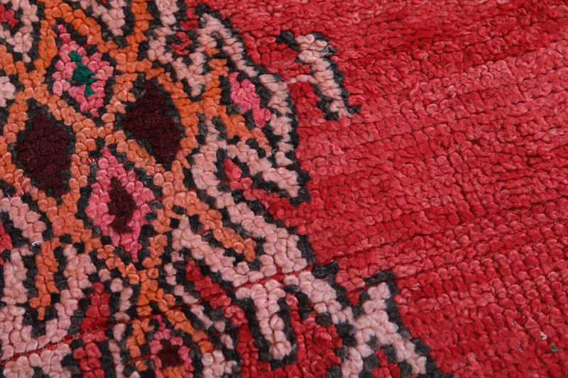 Moroccan Berber Rug - Vibrant Red - 3.7 X 8.3 Feet - Boucherouite Rugs