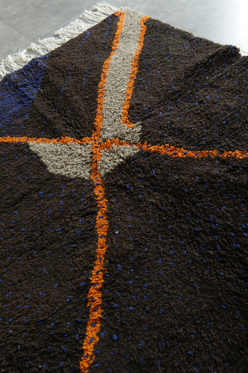 Deep brown Moroccan handmade rug - 5.1 ft x 6.4