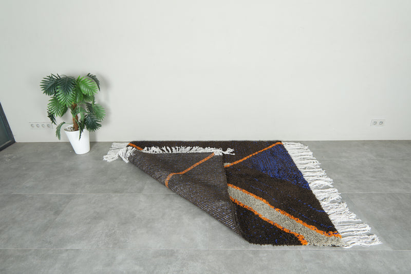 Deep brown Moroccan handmade rug - 5.1 ft x 6.4