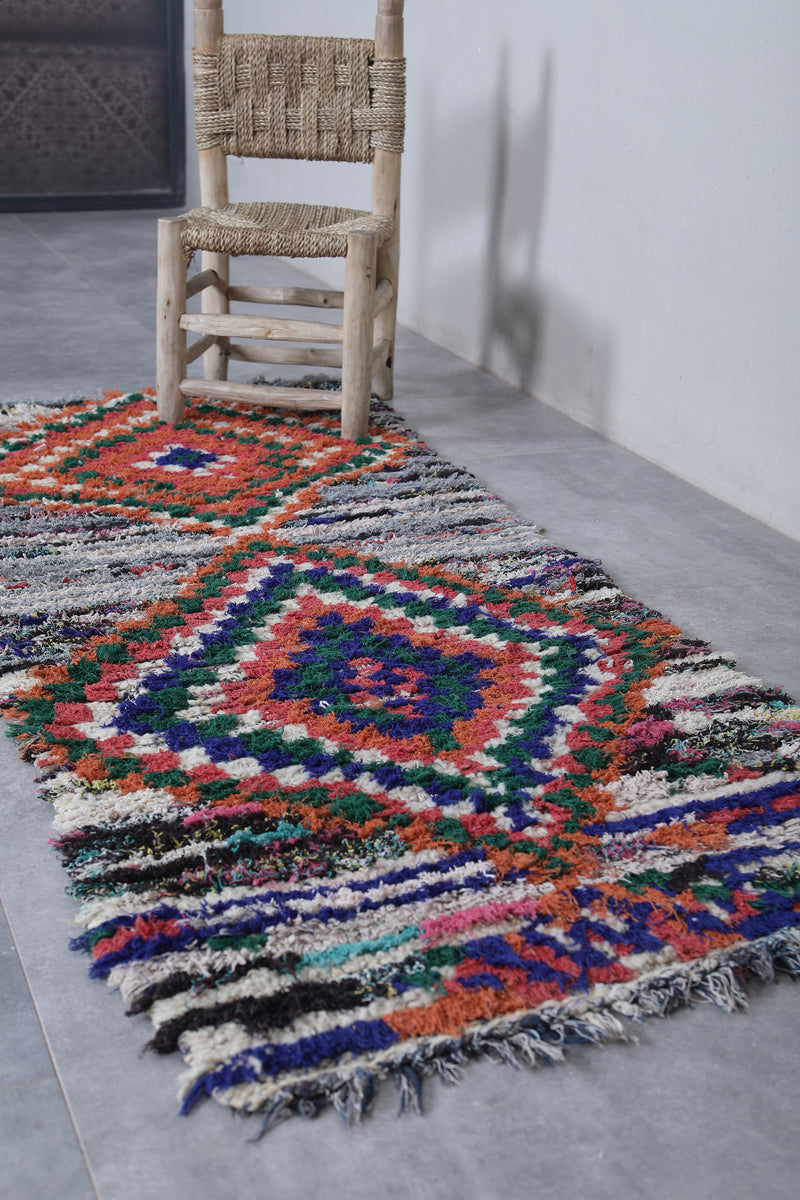 Vivid Moroccan Berber Rug - 2.3 x 5.5 Feet - Boucherouite Rugs