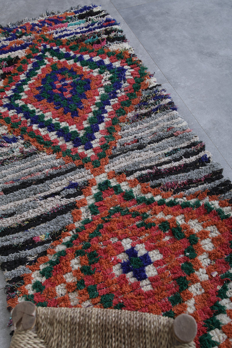 Vivid Moroccan Berber Rug - 2.3 x 5.5 Feet - Boucherouite Rugs