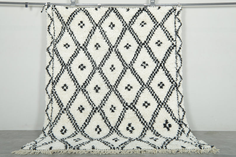 Custom Handwoven Moroccan Rug – Classic Black & White Diamond - Beni Ourain Wool Carpet