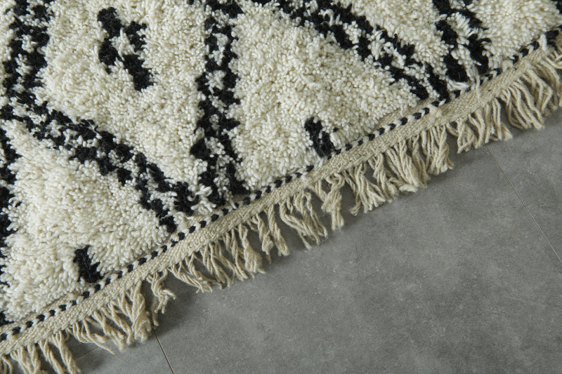 Custom Handwoven Moroccan Rug – Classic Black & White Diamond - Beni Ourain Wool Carpet