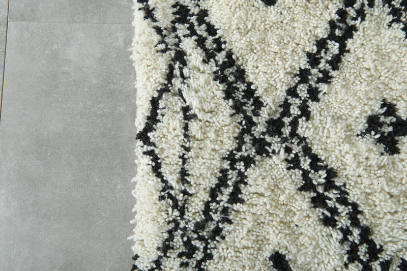 Custom Handwoven Moroccan Rug – Classic Black & White Diamond - Beni Ourain Wool Carpet