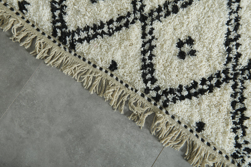 Custom Handwoven Moroccan Rug – Classic Black & White Diamond - Beni Ourain Wool Carpet