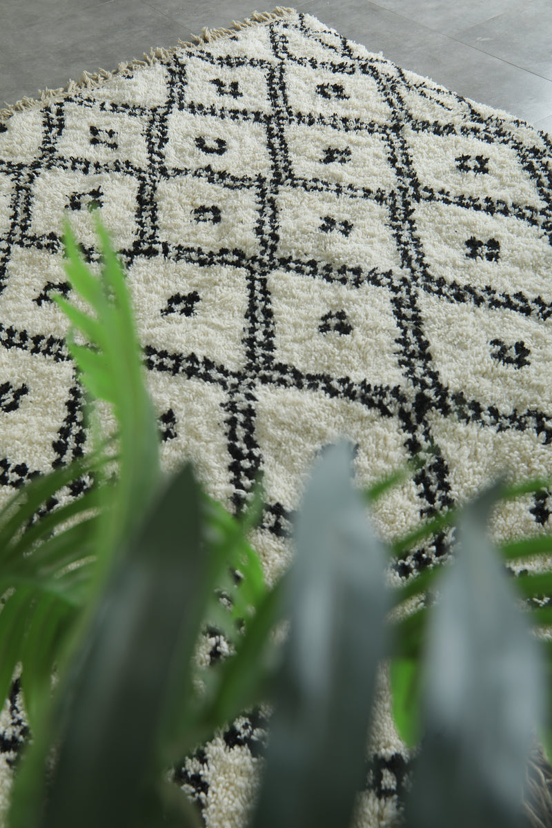 Custom Handwoven Moroccan Rug – Classic Black & White Diamond - Beni Ourain Wool Carpet