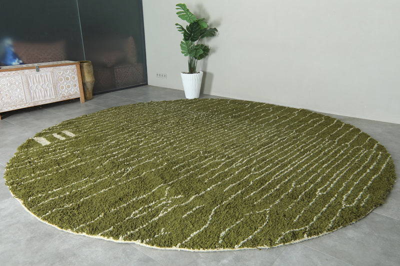 Round Moroccan Rug – Olive Green Wool Carpet - Custom Handwoven Rug