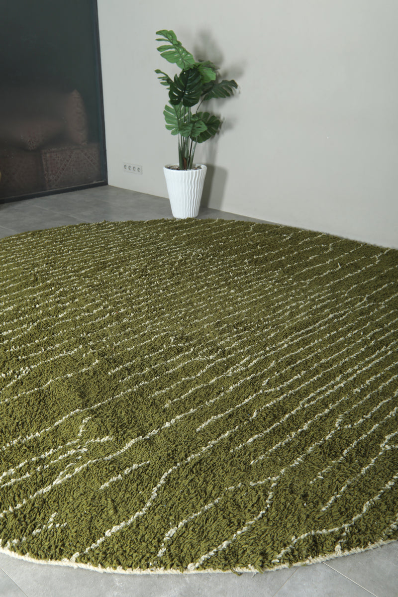 Round Moroccan Rug – Olive Green Wool Carpet - Custom Handwoven Rug