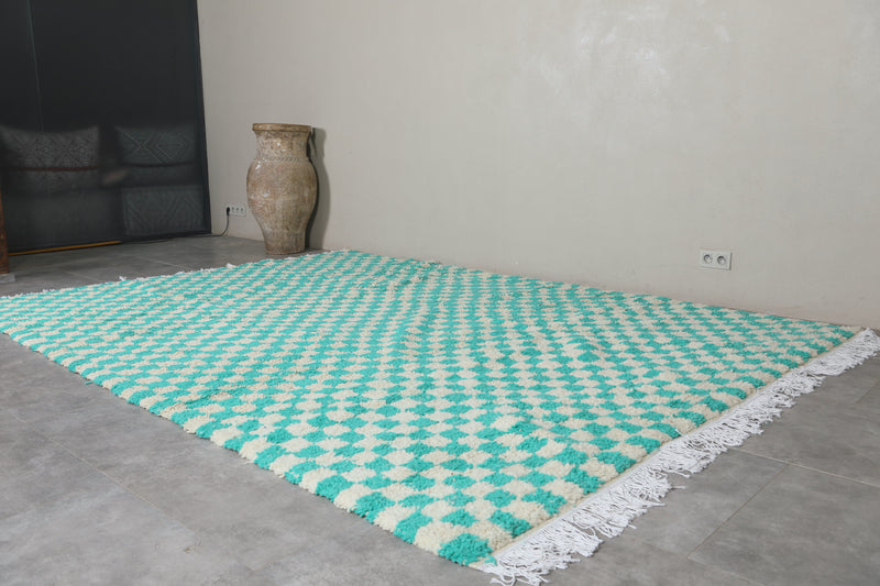 Custom Checkered  rug - Blue Green Moroccan berber carpet - custom moroccan rugs