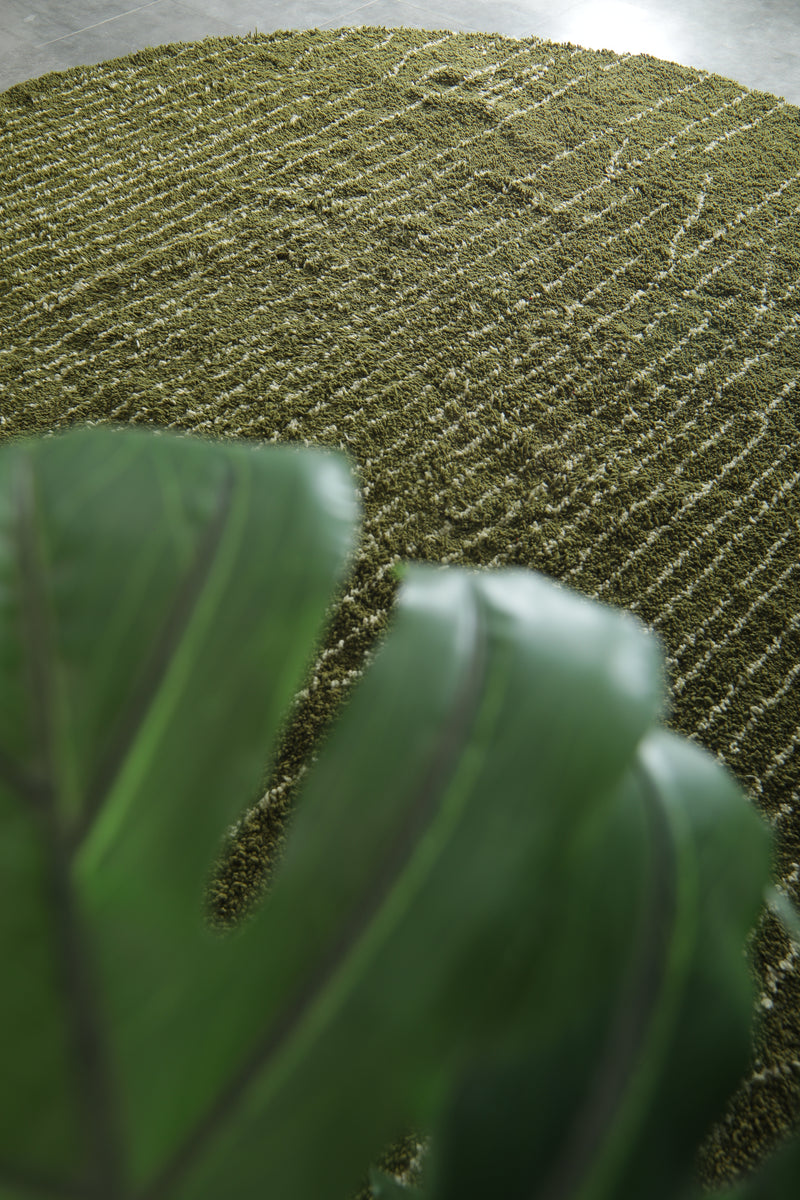 Round Moroccan Rug – Olive Green Wool Carpet - Custom Handwoven Rug