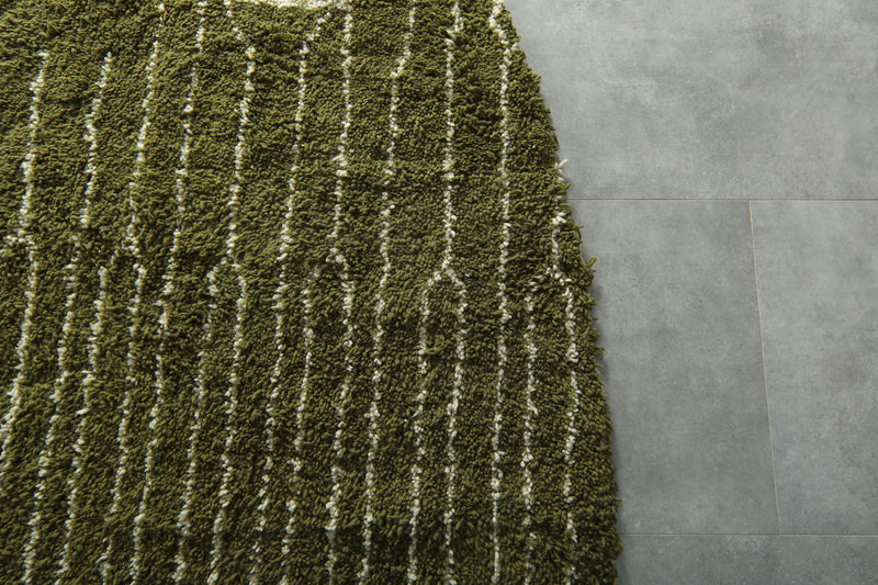 Round Moroccan Rug – Olive Green Wool Carpet - Custom Handwoven Rug