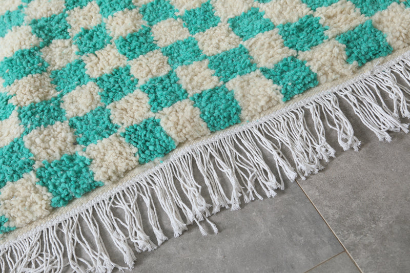 Custom Checkered  rug - Blue Green Moroccan berber carpet - custom moroccan rugs