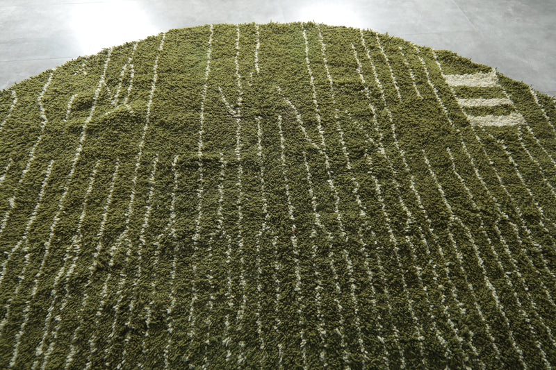 Round Moroccan Rug – Olive Green Wool Carpet - Custom Handwoven Rug