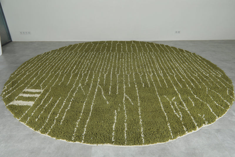 Round Moroccan Rug – Olive Green Wool Carpet - Custom Handwoven Rug