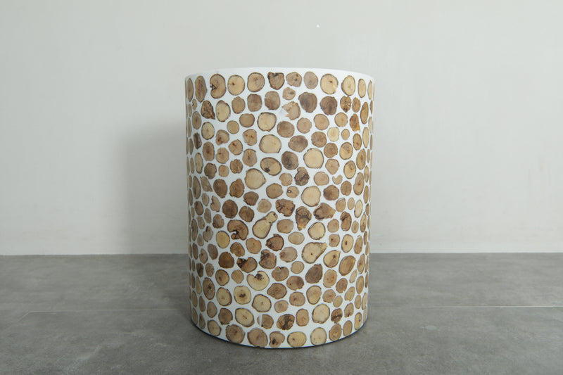 Handcrafted Berber Wood & White Resin Round Table