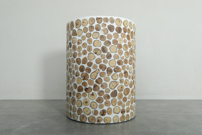 Handcrafted Berber Wood & White Resin Round Table