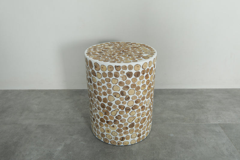 Handcrafted Berber Wood & White Resin Round Table