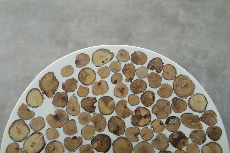 Handcrafted Berber Wood & White Resin Round Table