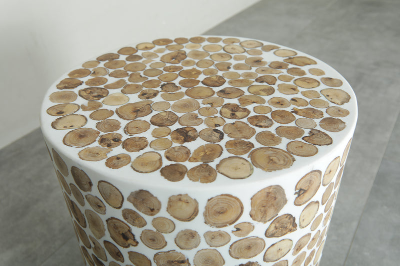 Handcrafted Berber Wood & White Resin Round Table