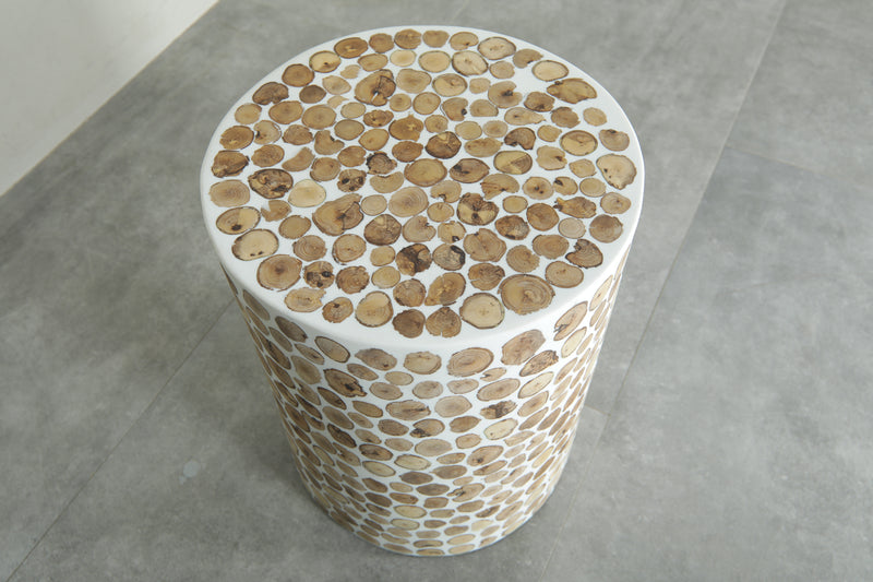 Handcrafted Berber Wood & White Resin Round Table