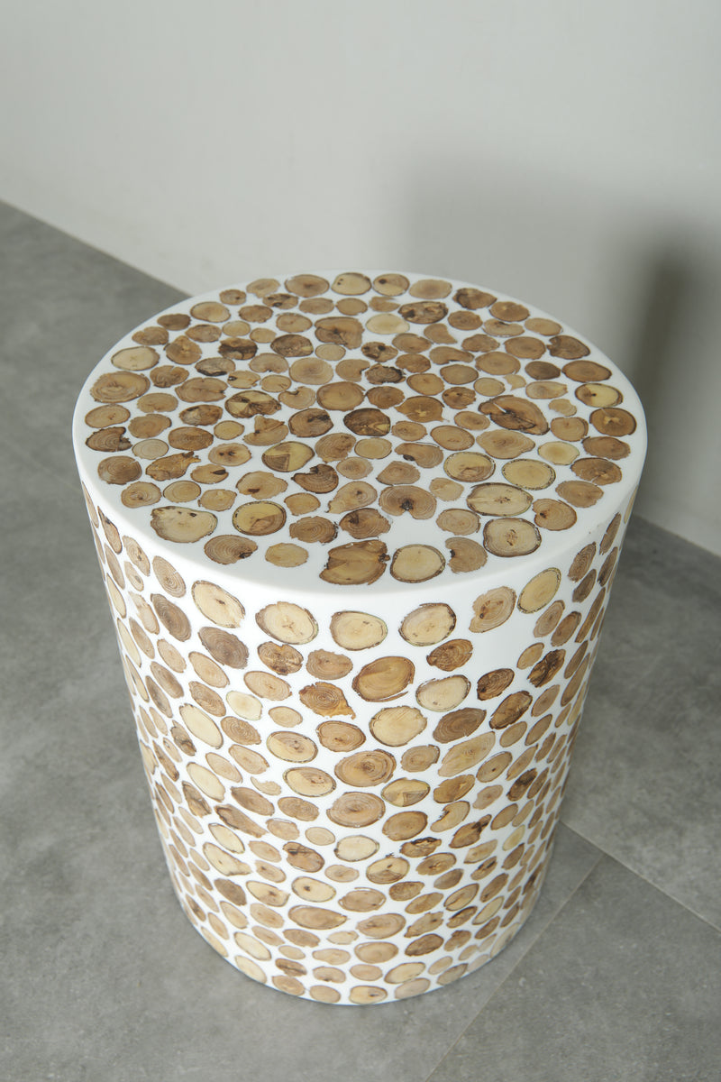 Handcrafted Berber Wood & White Resin Round Table