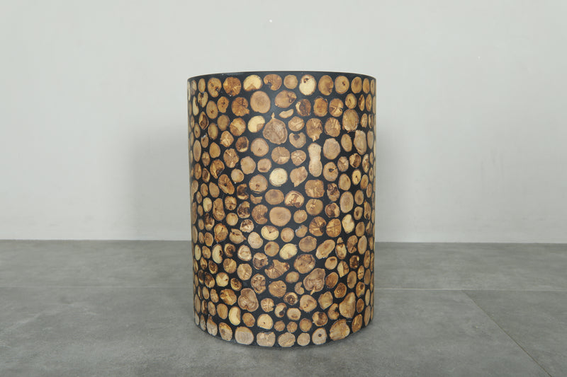 Handmade Moroccan Wood Round Table – Natural Boho Side Table