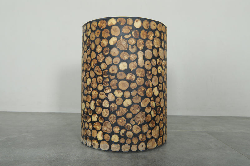 Handmade Moroccan Wood Round Table – Natural Boho Side Table